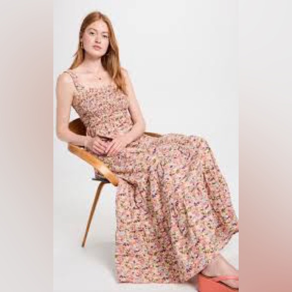 Scotch & Soda Strappy maxi dress smocked ditsy multicolor floral women’s‎ size M - Picture 2 of 12